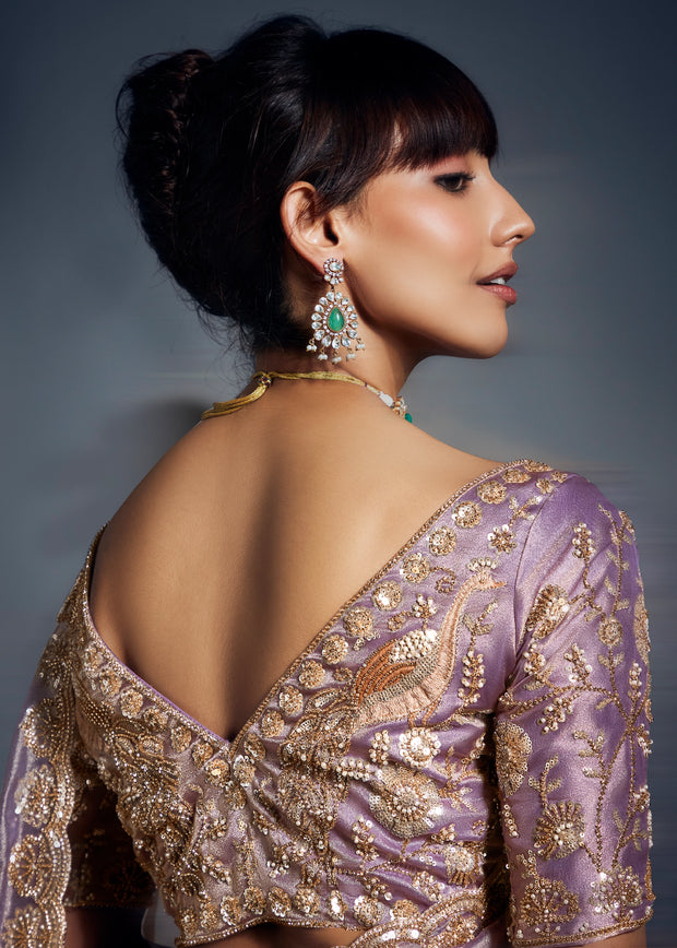 Lavender Purple Designer Silk Saree