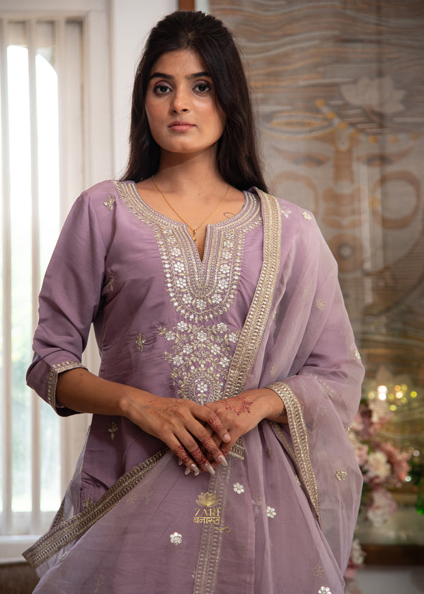 Lilac Lumina Thread Silver Embroidered Suit Set (10702702739649)