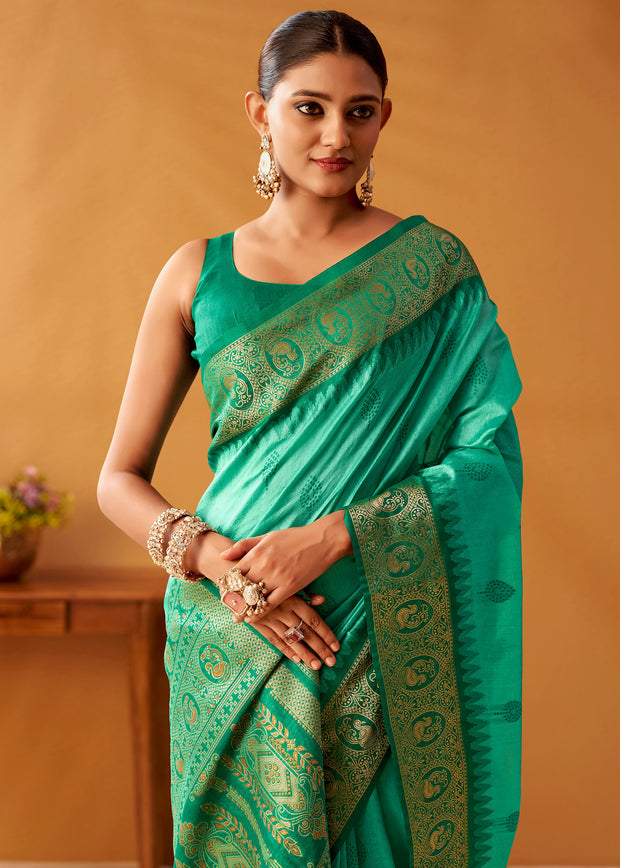 Mint Green Woven Banarasi Cotton Silk Saree