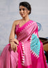 Fuchsia Pink Printed Satin Silk Saree