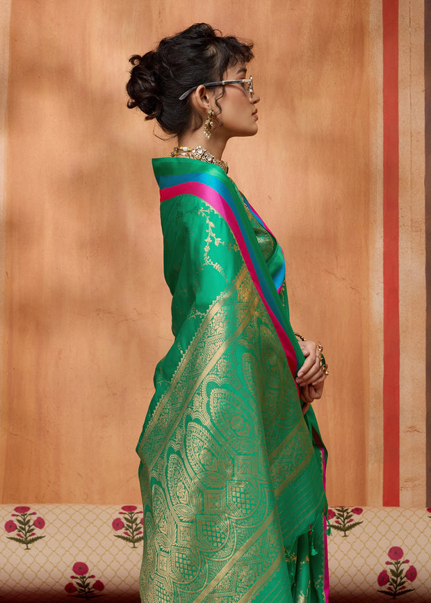 Medium Green Woven Banarasi Silk Saree