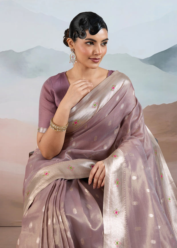 Mauve Woven Banarasi Tissue Silk Saree