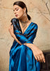 Victoria Blue Printed Satin Silk Saree