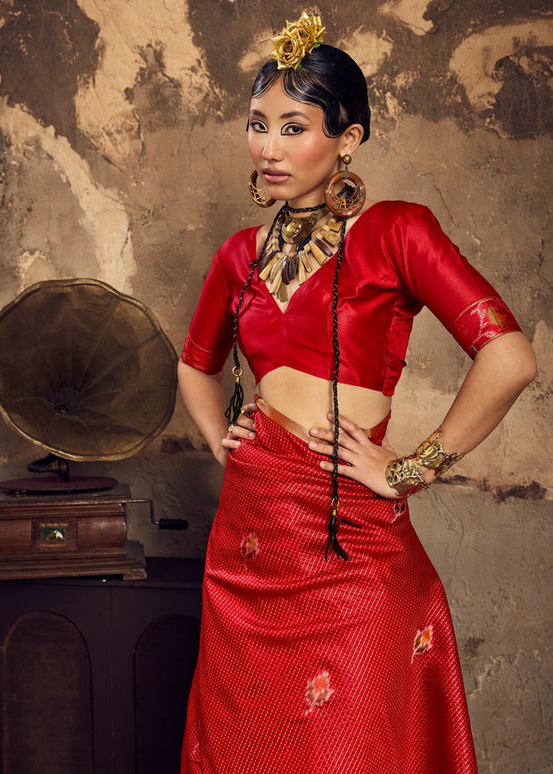 Cherry Red Woven silk saree