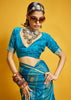 Vivid Blue Woven Banarasi Satin Silk Saree