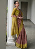Dusty Mauve & Yellow Printed Tussar SIlk Saree