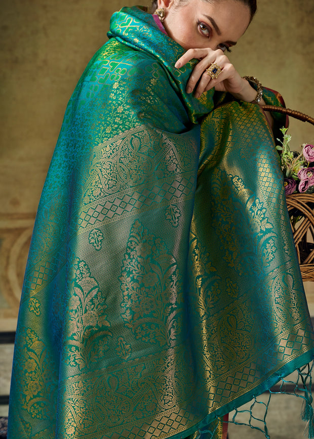 Peacock Green Woven Banarasi Silk Saree