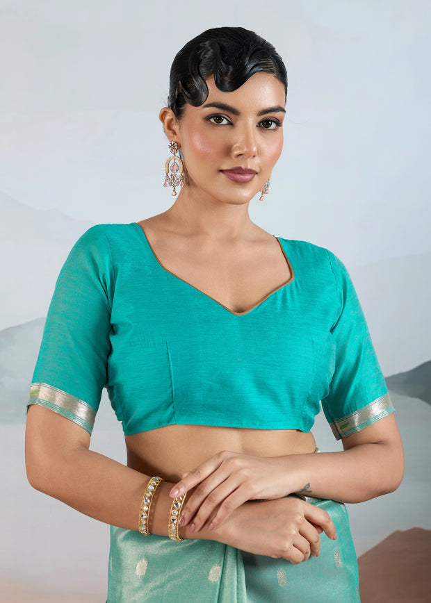 Ocean Green Woven Banarasi Tissue Silk Saree