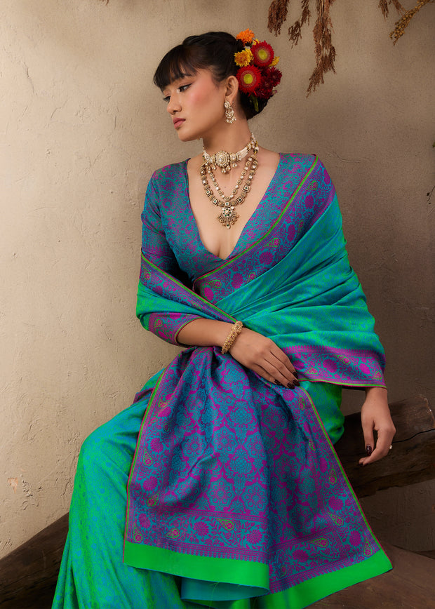 Peacock Green Woven Kanjivaram Silk Saree