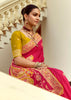 Raspberry Pink Woven Banarasi Designer Silk Saree With Contrast Blouse
