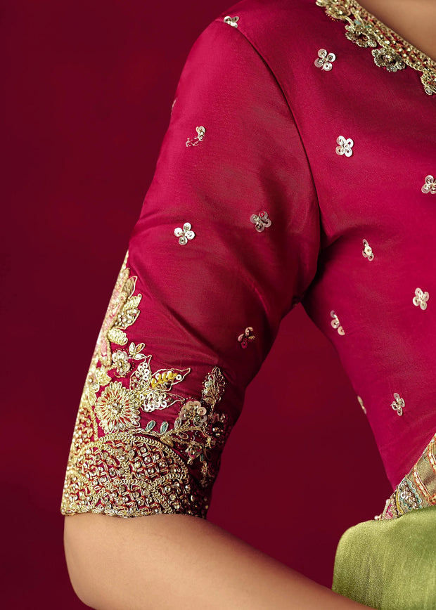 Pastel Green Designer Embroidered Saree