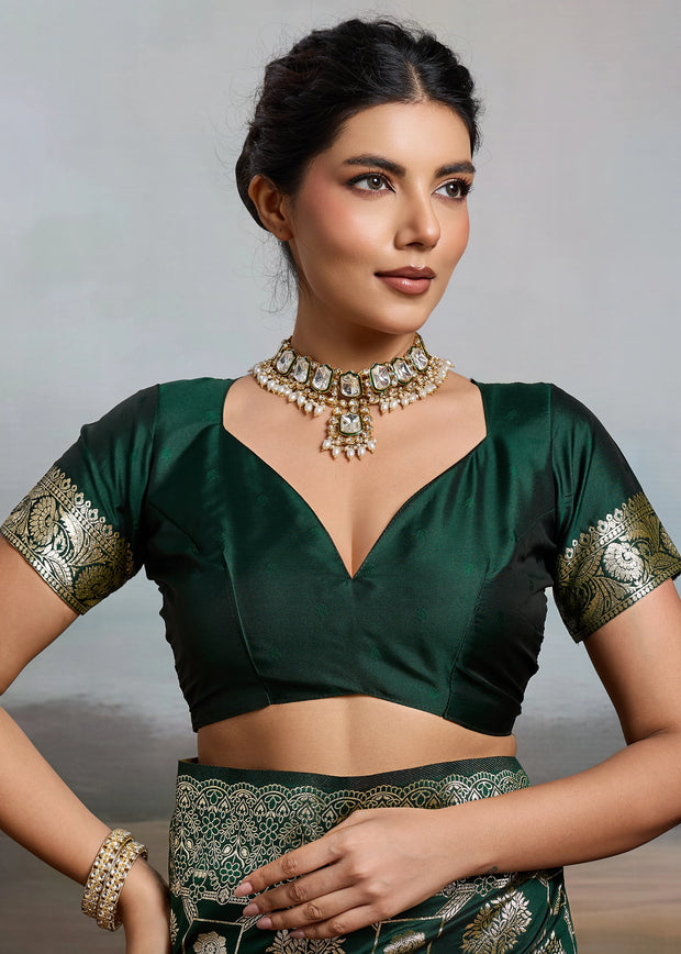 Bottle Green Woven Banarasi Silk Saree