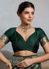 Bottle Green Woven Banarasi Silk Saree