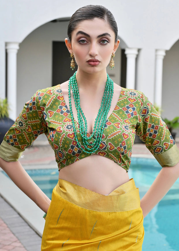 Yellow Woven Silk Saree With Patola Pallu