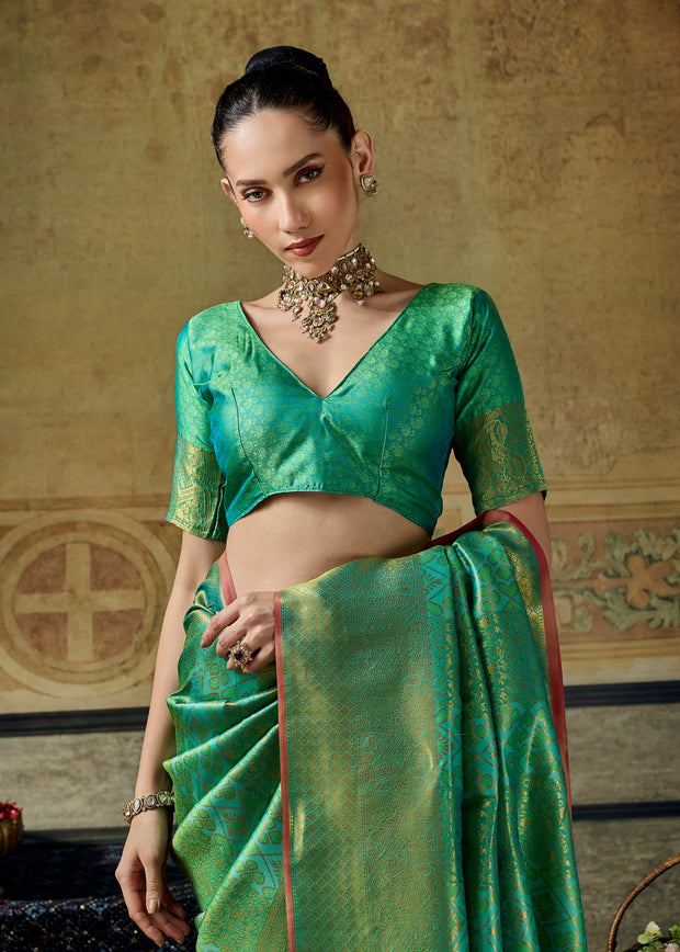 Sea Green Woven Banarasi Silk Saree