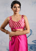 Magenta Pink Satin Silk Saree with Ajrakh Printed Pallu and Blouse