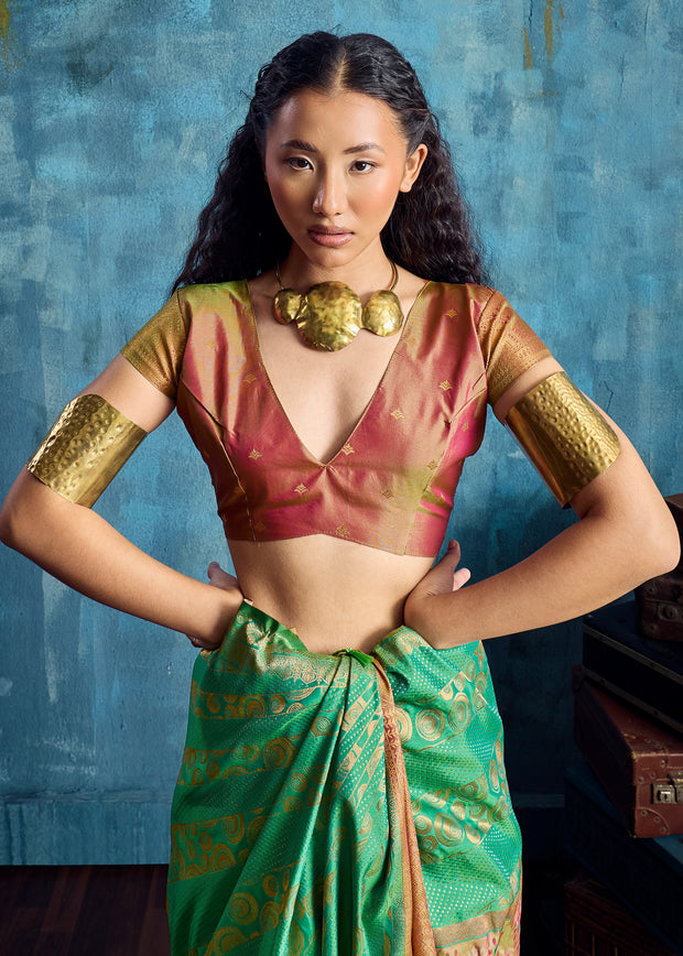 Spring Green Woven Banarasi Silk Saree