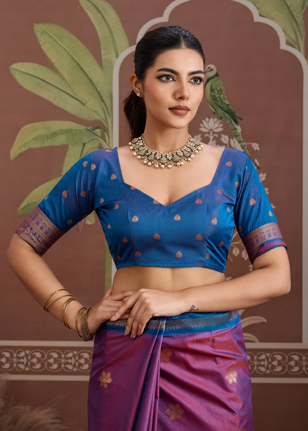 Orchid Purple Woven Banarasi Tussar Silk Saree