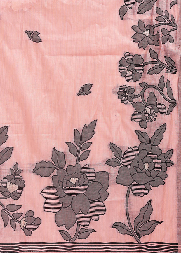 Rose Peach Woven Cotton Linen Silk Saree