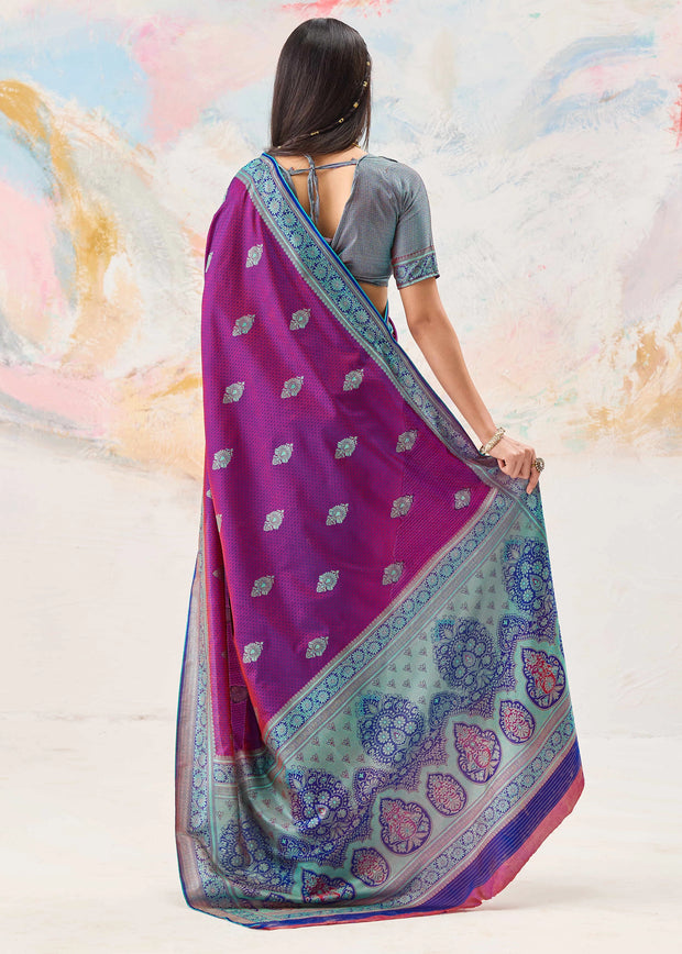 Sparkling Purple Woven Kanjivaram Silk Saree
