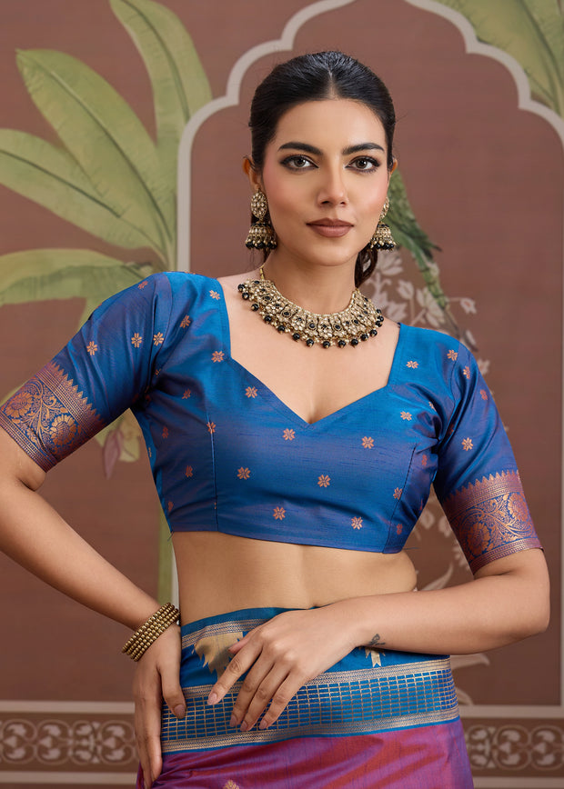 Vivd Purple Woven Tussar Silk Saree