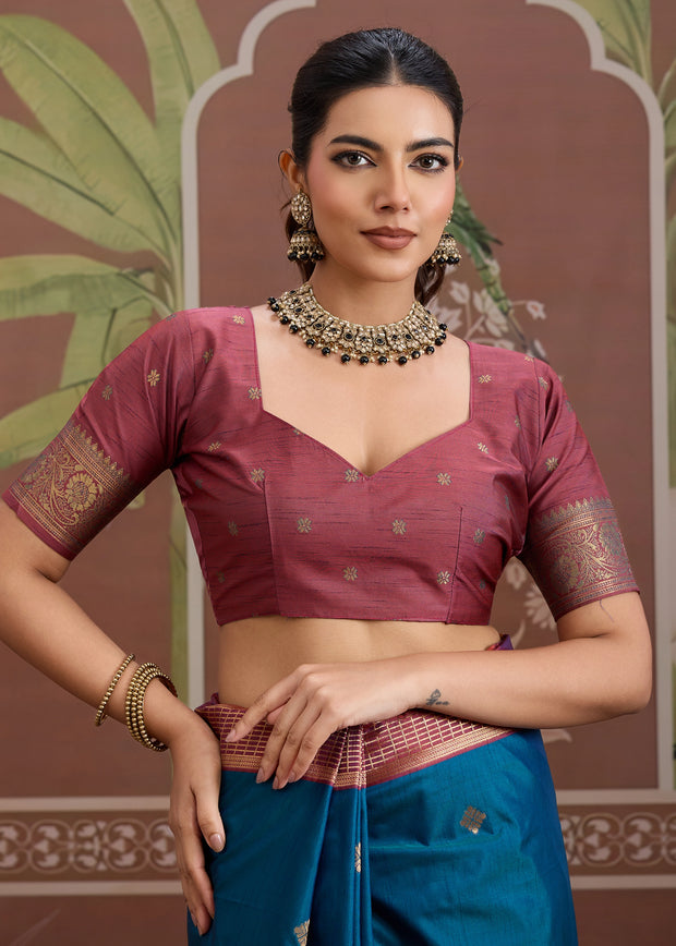 Coral Blue Woven Tussar Silk Saree