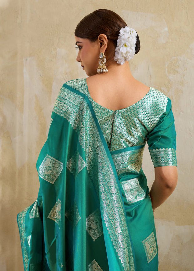 Teal Green Woven Banarasi Silk Saree
