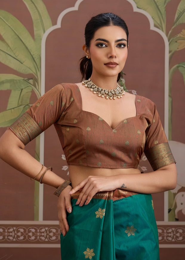 Teal Green Woven Banarasi Tussar Silk Saree