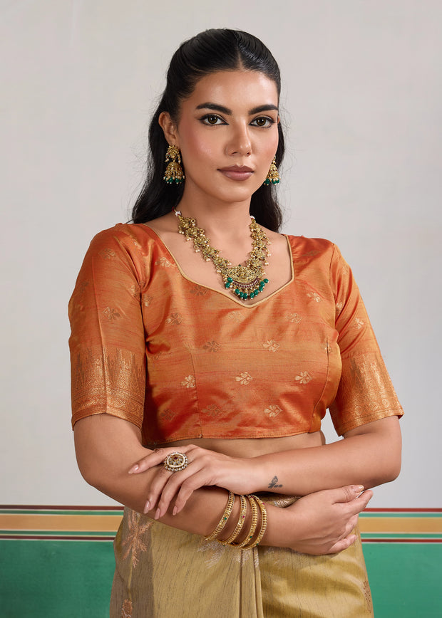 Khadi Beige Woven Tussar Silk Saree