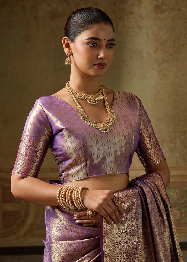 Royal Lilac Woven Kanjivaram Silk Saree