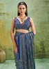 Indigo Blue Printed Satin Silk Saree