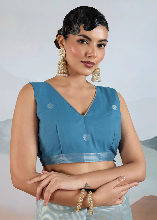 Glow Blue Woven Tissue Silk Saree