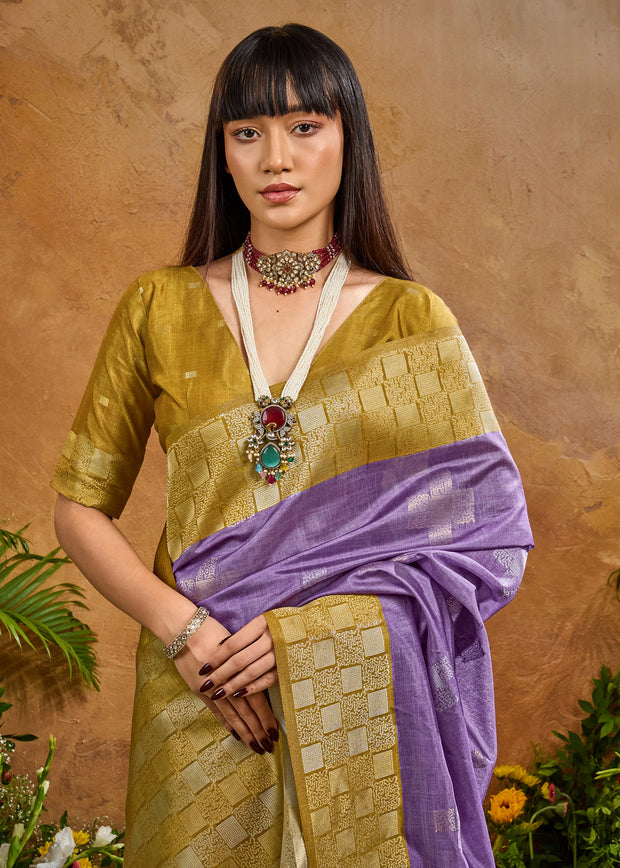 Lavender Purple Woven Cotton Silk Saree