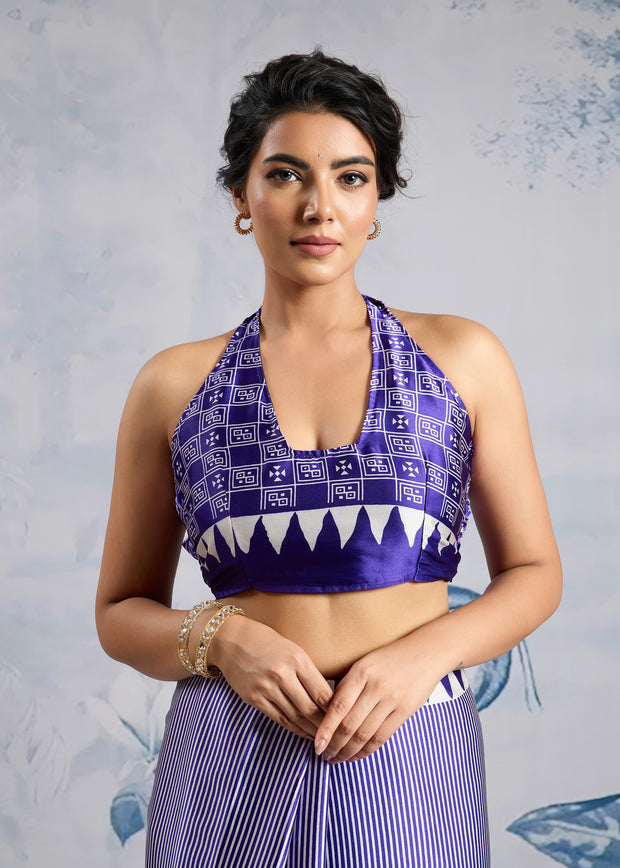 Purple Printed Satin Silk Saree