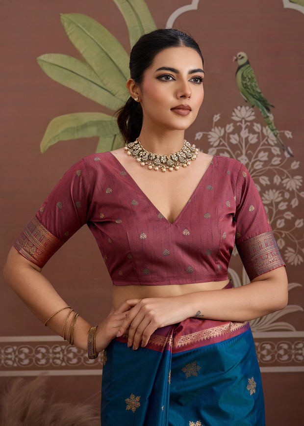 Nautical Blue Woven Banarasi Tussar Silk Saree