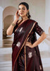 Chocolate Brown Banarasi Satin Silk Saree