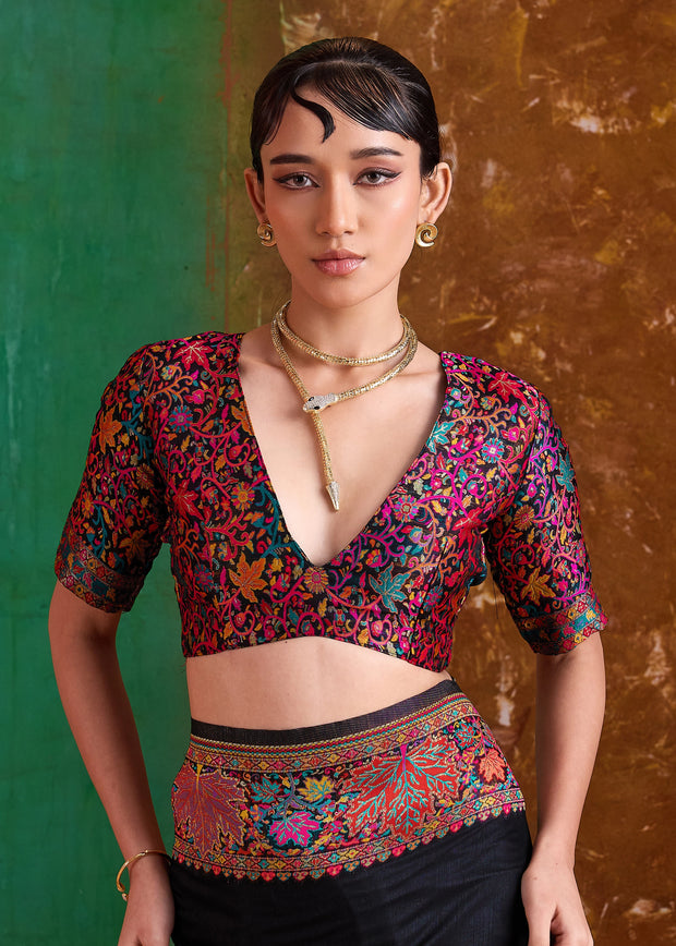 Black Woven Cotton Kashmiri Jamewar Saree