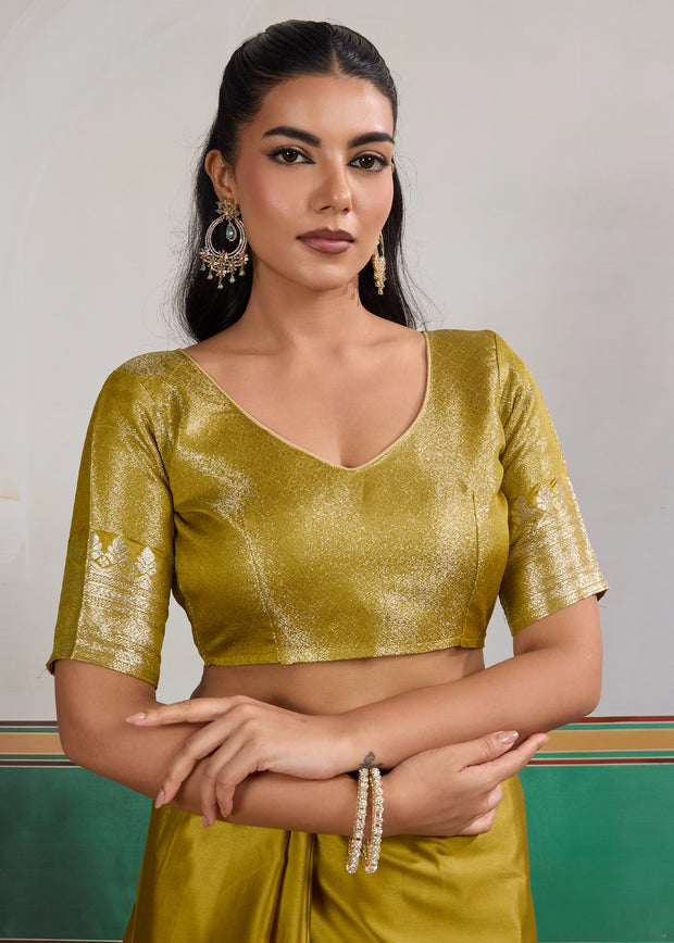Olive Golden Woven Satin Silk Saree