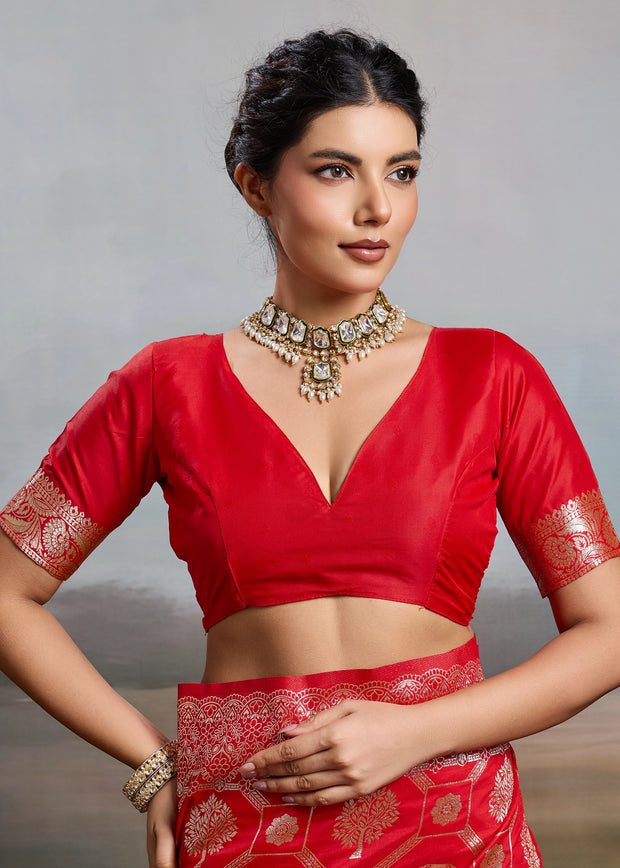 Vermilion Red Woven Banarasi Silk Saree