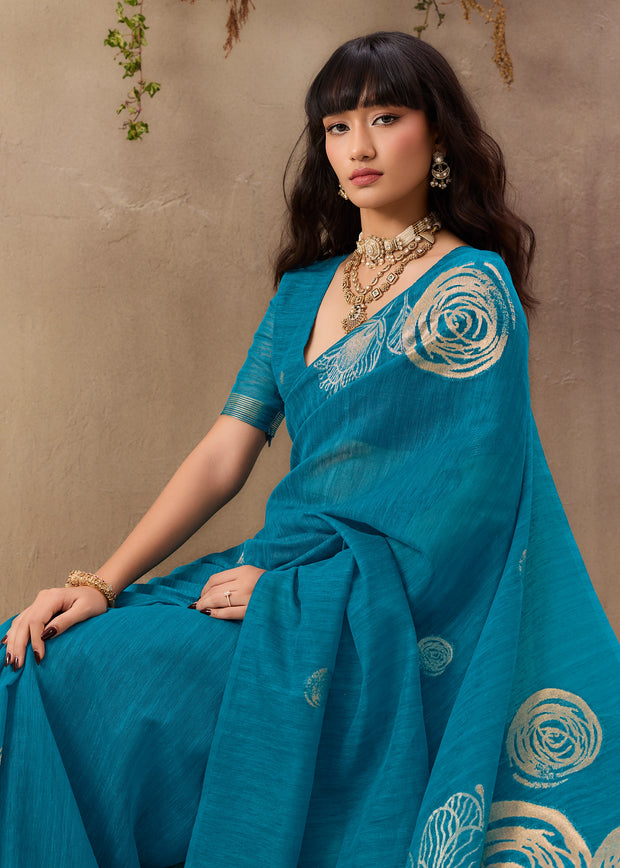 Swedish Blue Woven Soft Silk Saree