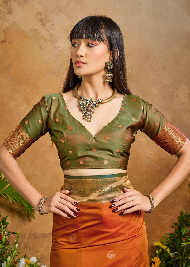 Burnt Orange Woven Banarasi Silk Saree