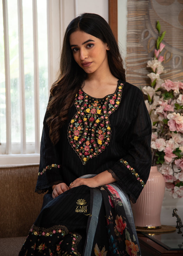Black Floral Embroidered Suit Set (10702891548865)