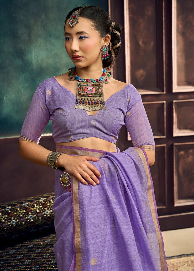 Lavender Purple Woven Cotton Silk Saree