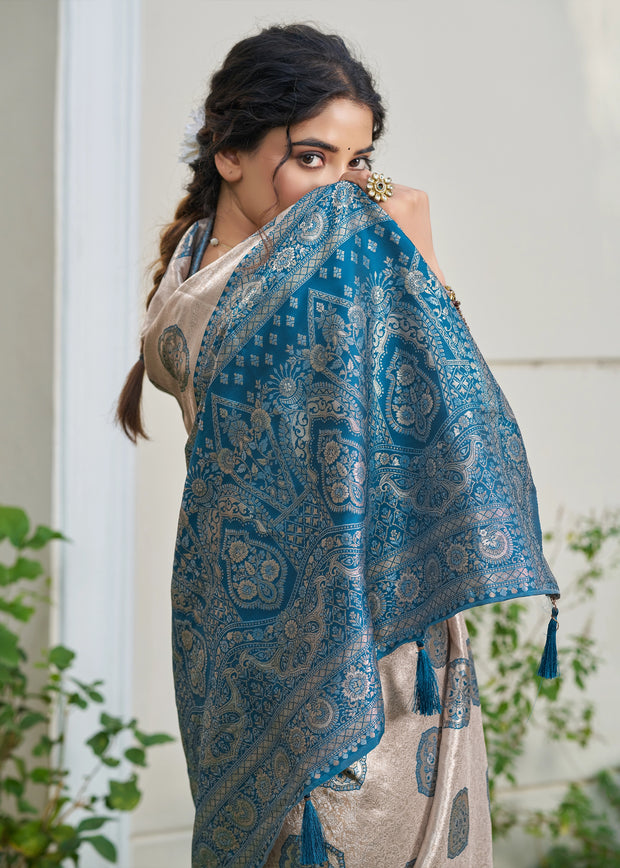 Mailbu Blue Woven Banarasi Silk Saree