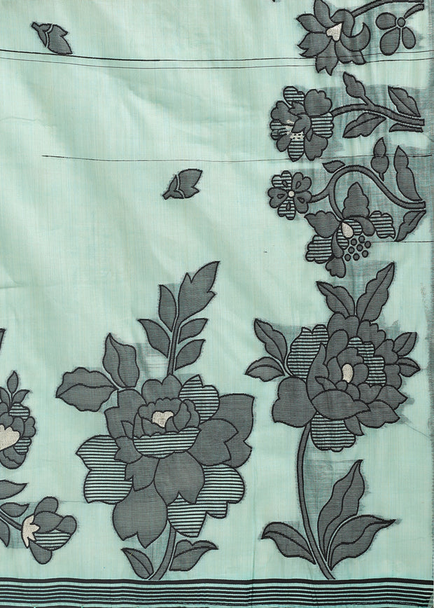 Sea Green Woven Cotton Linen Silk Saree