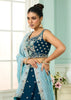 Teal Blue Georgette Embroidered Sequins Lehenga Set