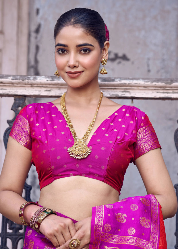 Red And Purple Woven Banarasi Silk Saree