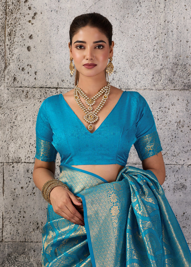 Blue Woven Kanjivaram Silk Saree