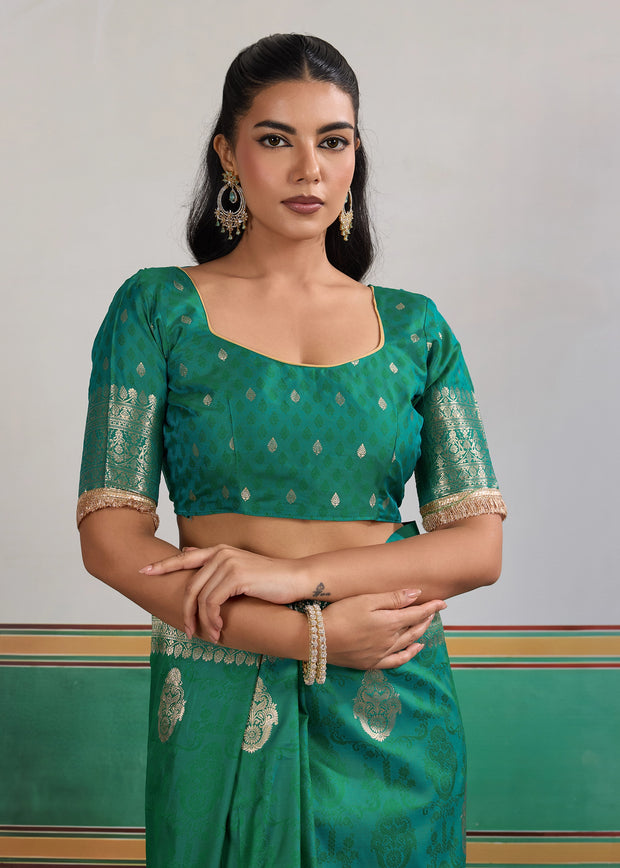 Fair Green Woven Banarasi Satin Silk Saree