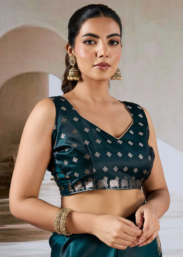 Bottle Green Banarasi Satin Silk Saree